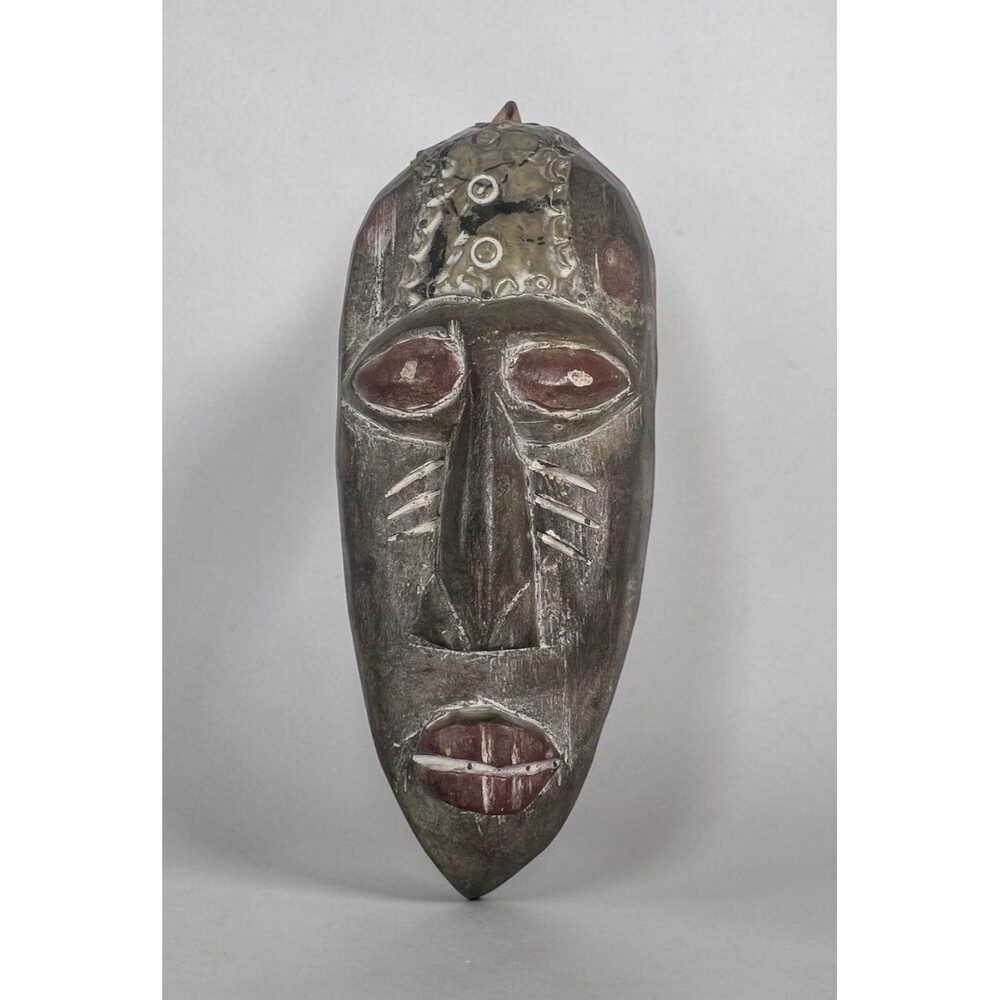 African Tribal Mask Ghana Hand Carved Wood Wall Hanging Folk Art 12” Decor